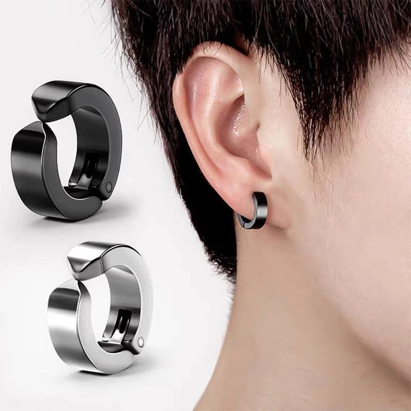 2 Pcs Stainless Steel Ear Clip Earrings for Men – No Piercing