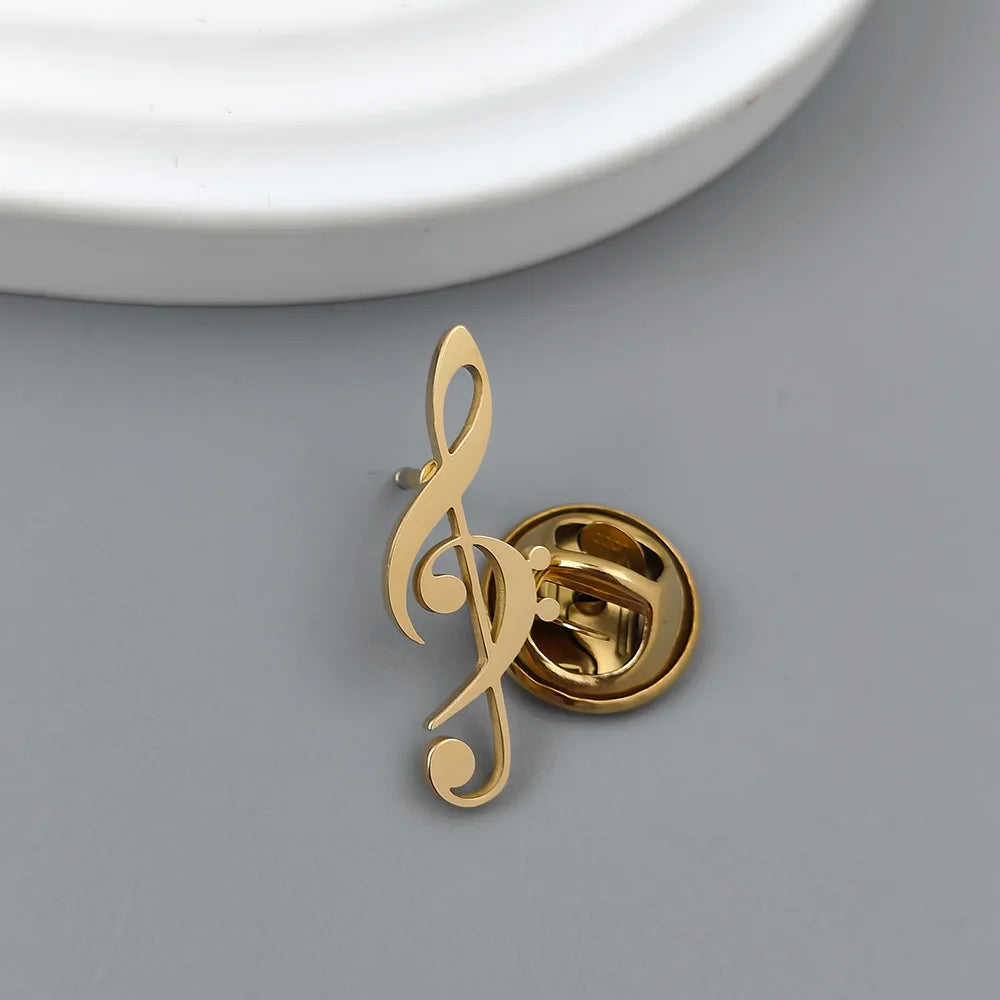 Music Note Stainless Steel Brooch – Lapel Pin for Music Lovers