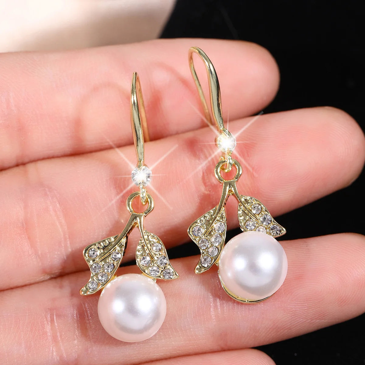 Elegant Bow Pearl Diamond Earrings