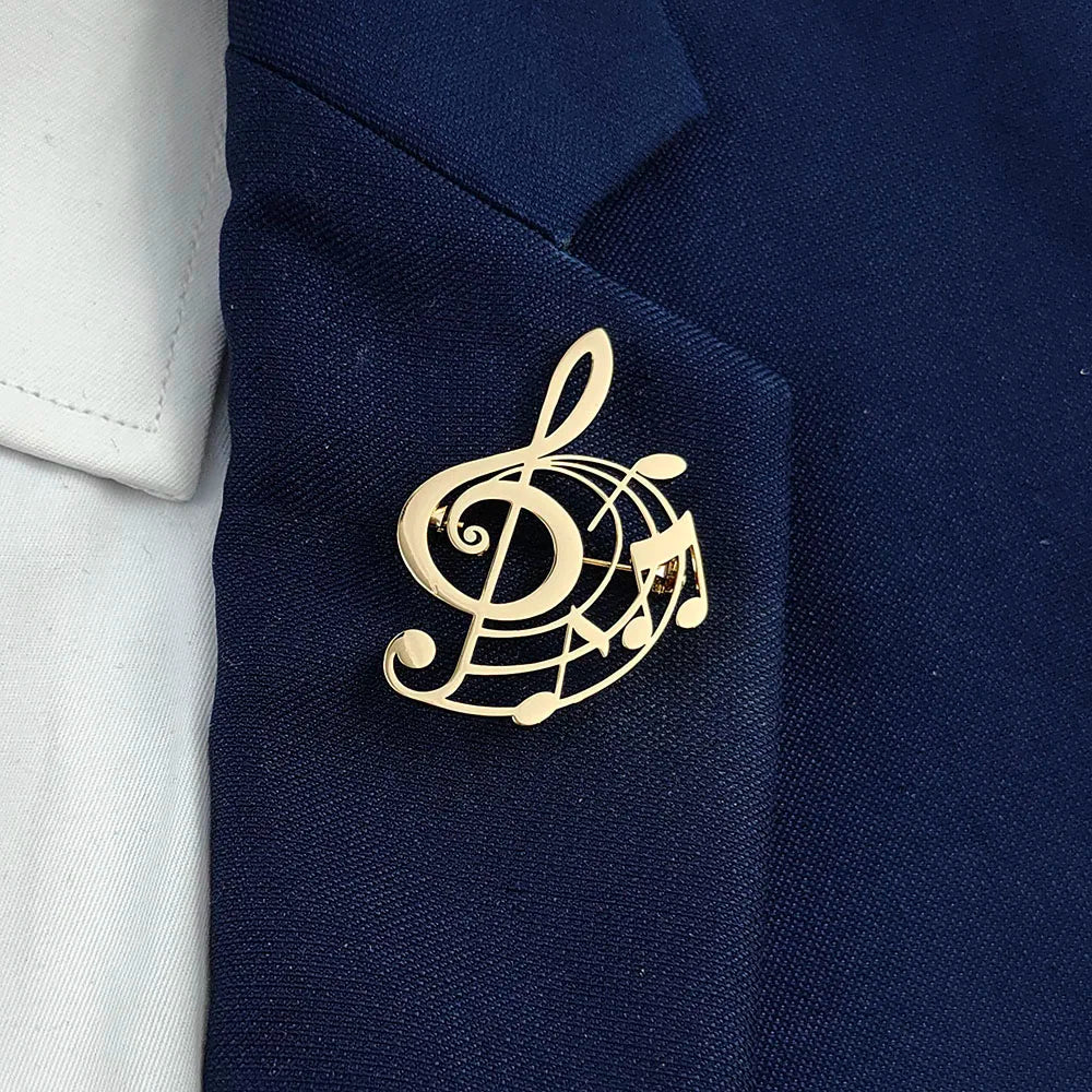 Punk Hollow Music Symbol Brooch – Gold Stainless Steel Accessory