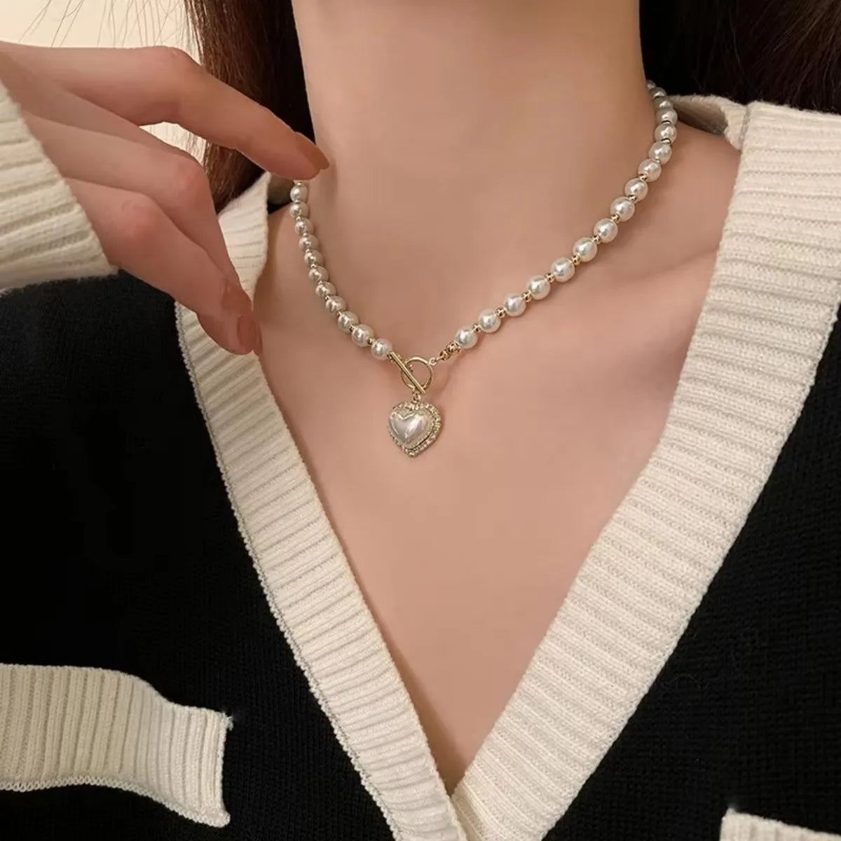 Elegant Pearl Heart Pendant Necklace, Gifts for Women