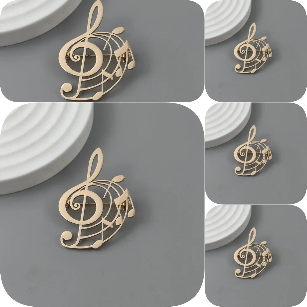 Punk Hollow Music Symbol Brooch – Gold Stainless Steel Accessory