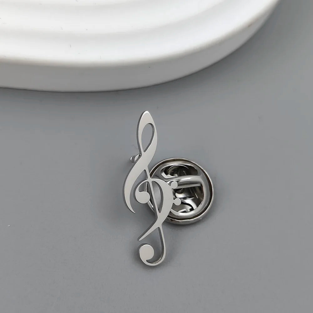 Music Note Stainless Steel Brooch – Lapel Pin for Music Lovers