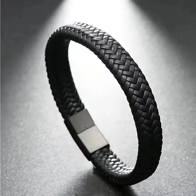 Men’s Woven Leather Hand Rope Bracelet – Multi-Size Open Bangle