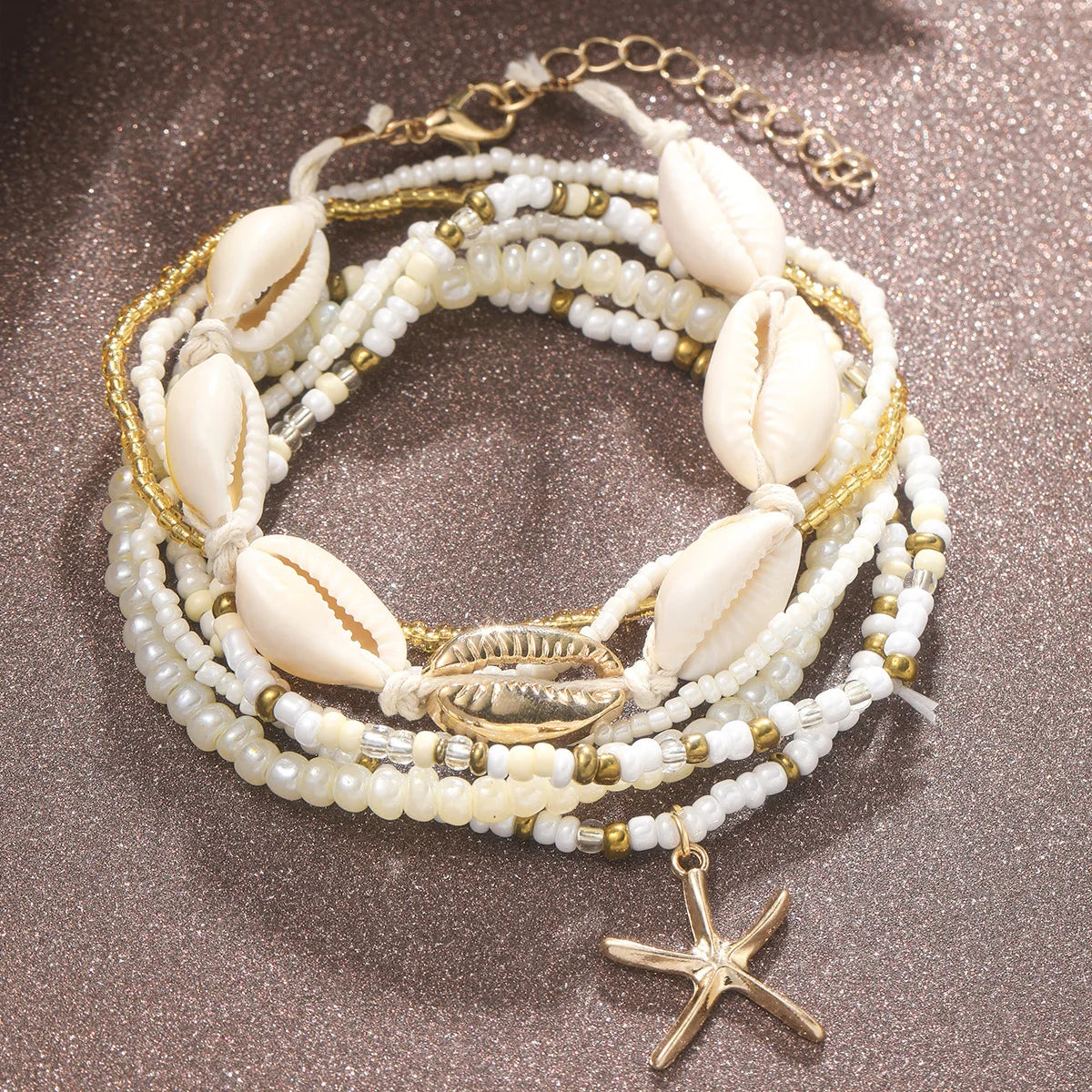7pc Anklet Set – Summer Beach Starfish And Shell Jewelry”