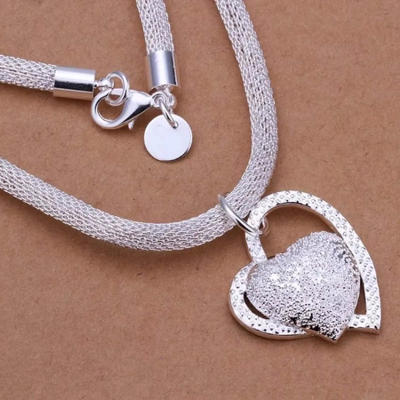 Silver Heart Charm Necklace – Elegant 18-Inch Luxury Wedding Jewelry for Women