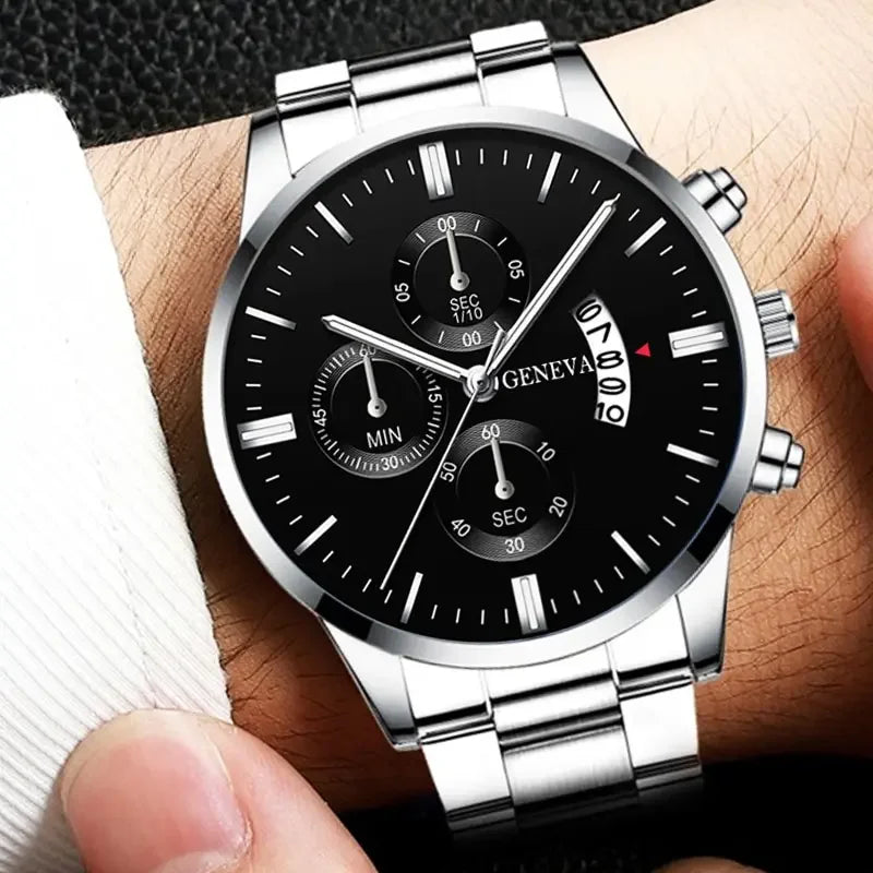 Luxury Men’s Silver Stainless Steel Quartz Watch