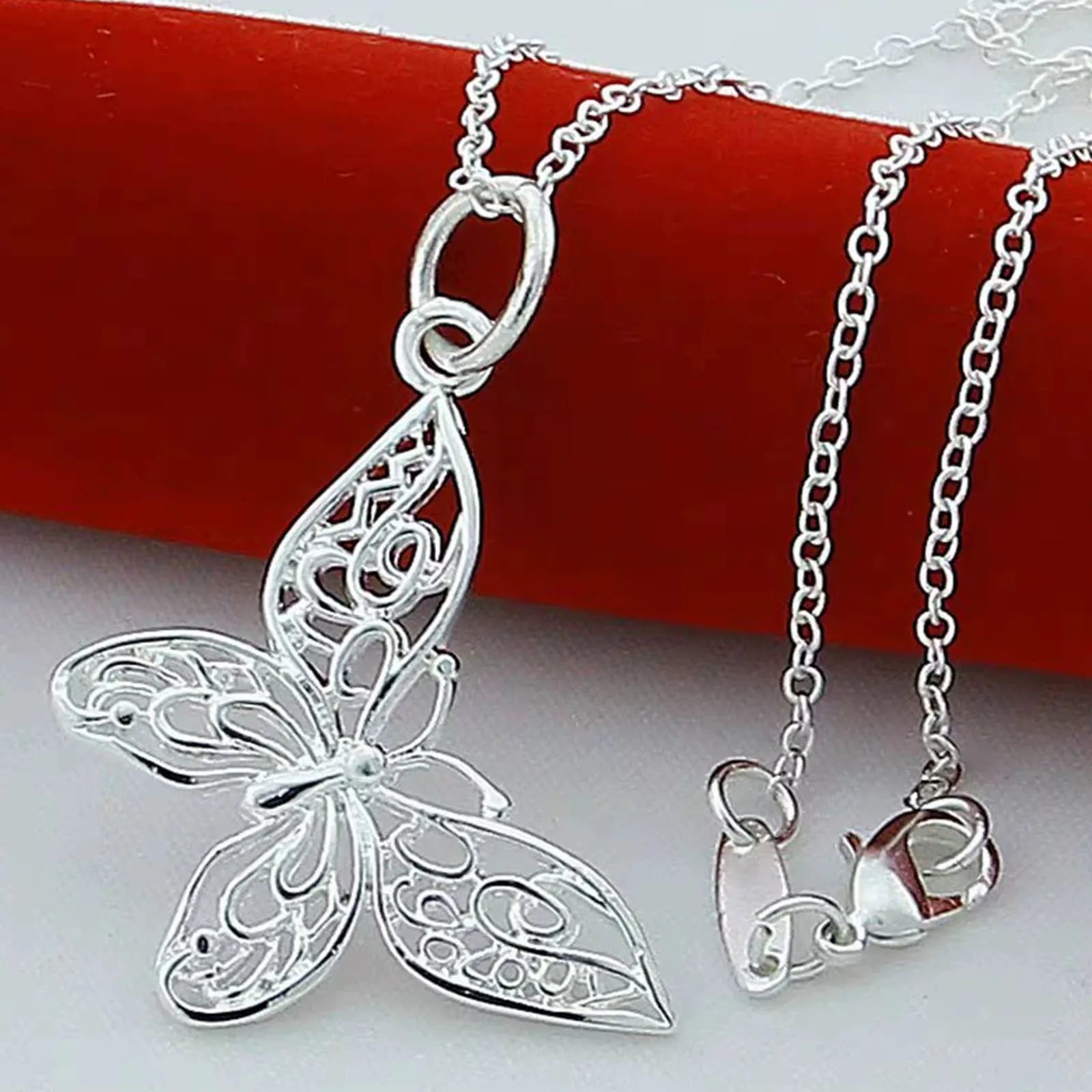 Silver Butterfly Pendant Necklace – Elegant Snake Chain Wedding for Women