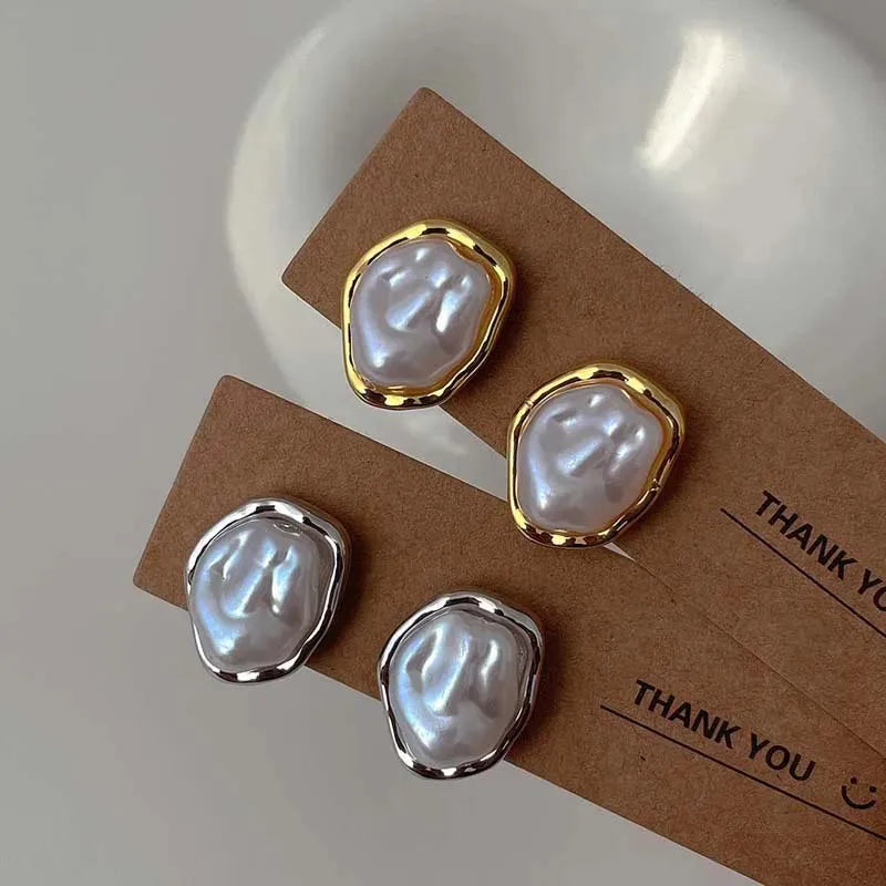 Geometric Metal Pearl Earrings