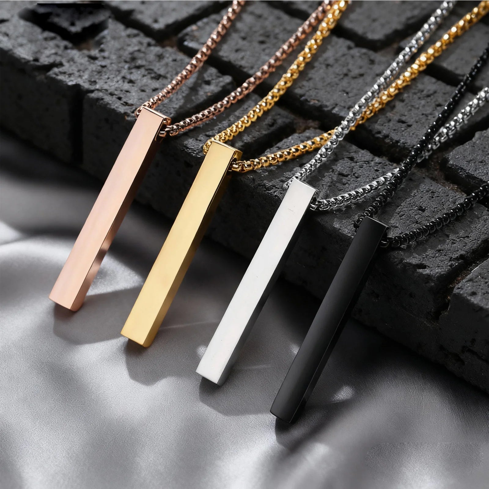 Stainless Steel Vertical Bar Pendant Necklace For Men
