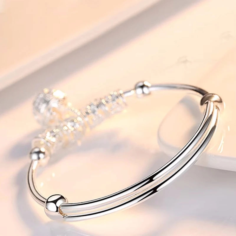 Sterling Silver Hollow Bell Bangle – Adjustable Women’s Bracelet