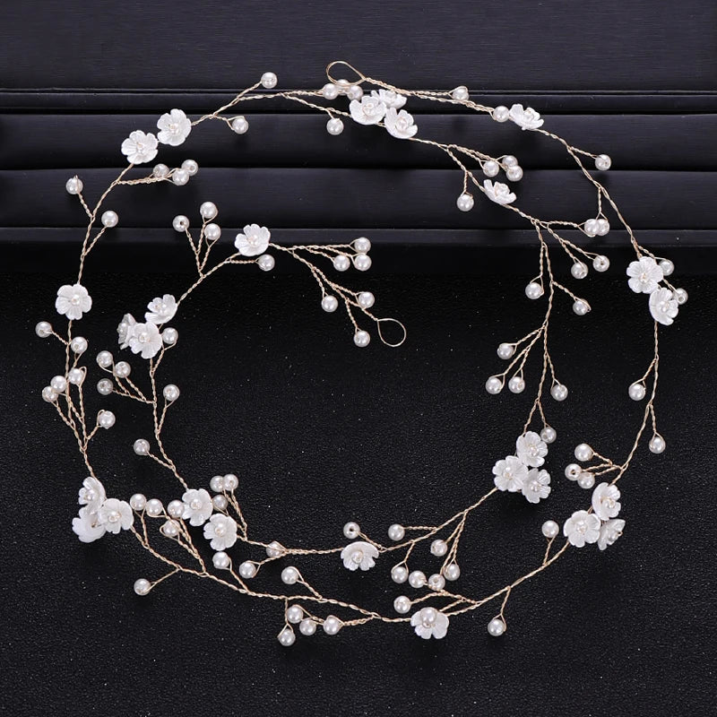 Gold Silver Pearl Floral Hair Band