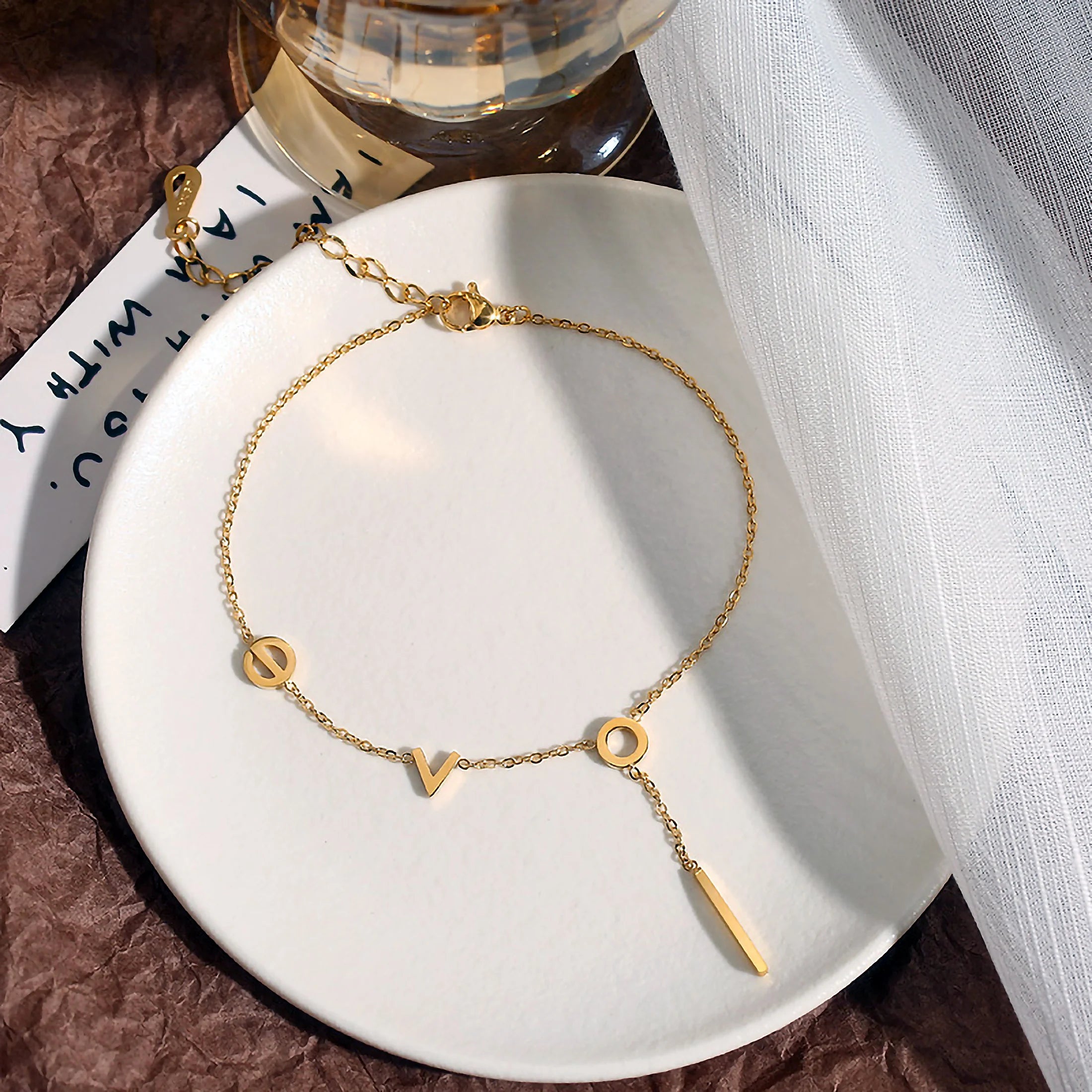 Minimalist Love Letter Anklet – Gold Stainless Steel Jewelry