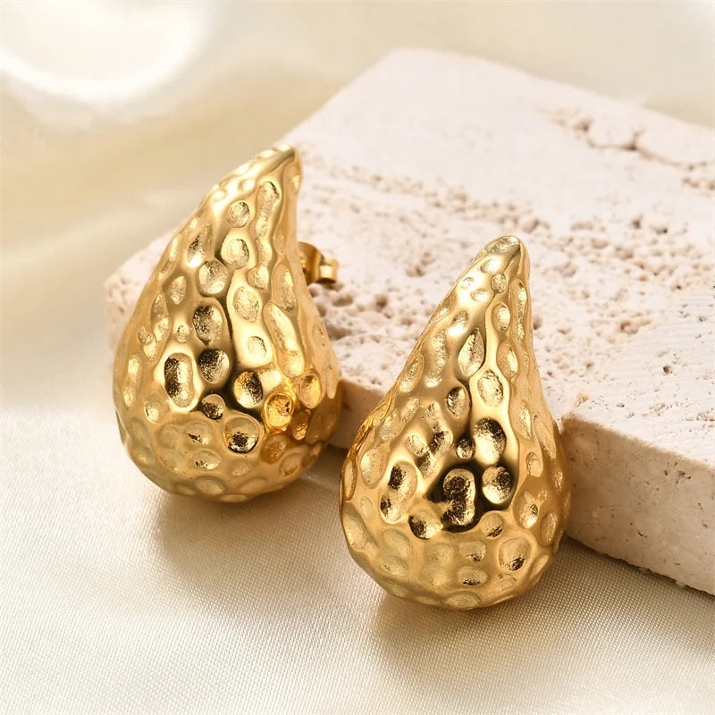 Vintage Chunky Dome Drop Earrings – Gold Plated Stainless Steel Statement Earrings for Women, Wedding
