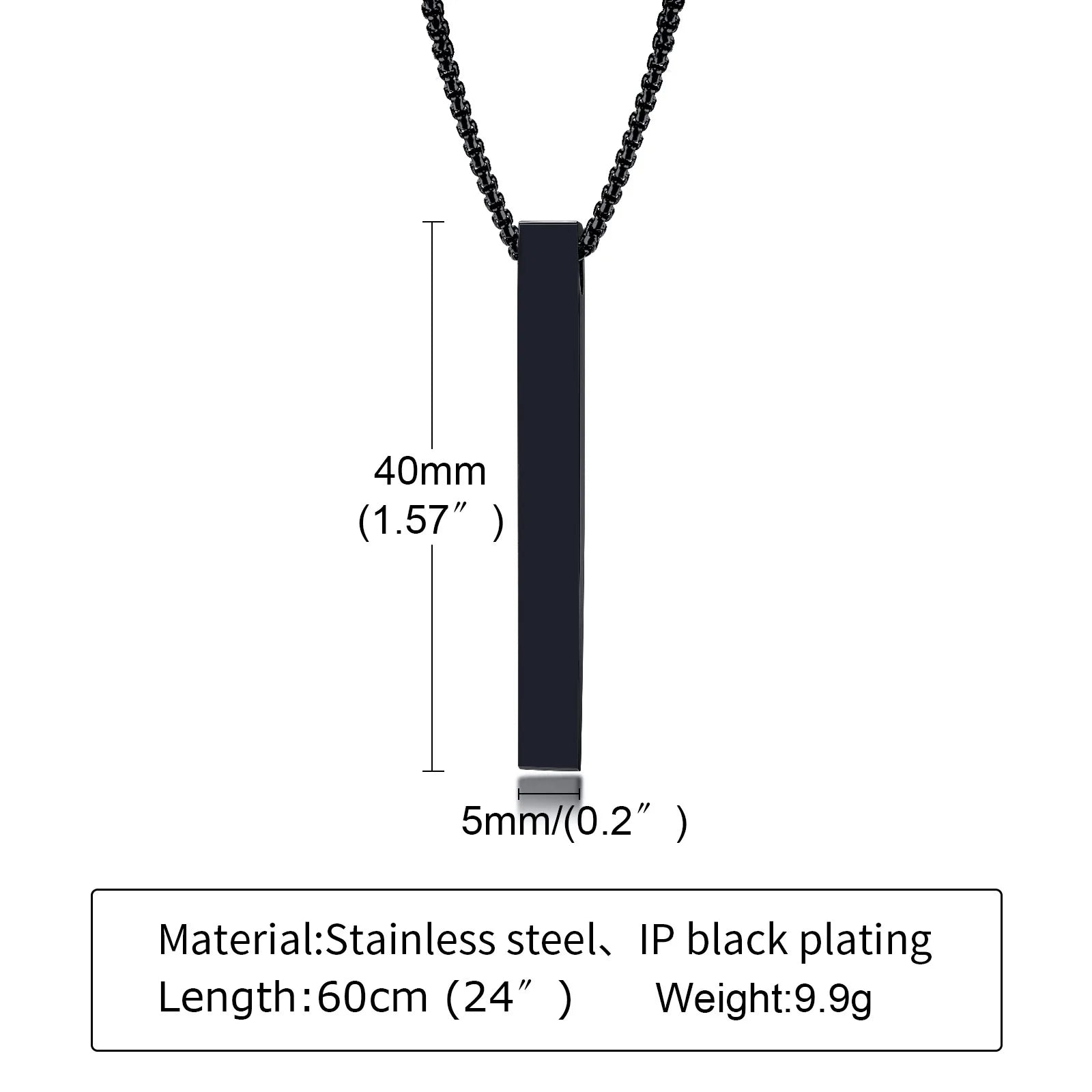 Stainless Steel Vertical Bar Pendant Necklace For Men
