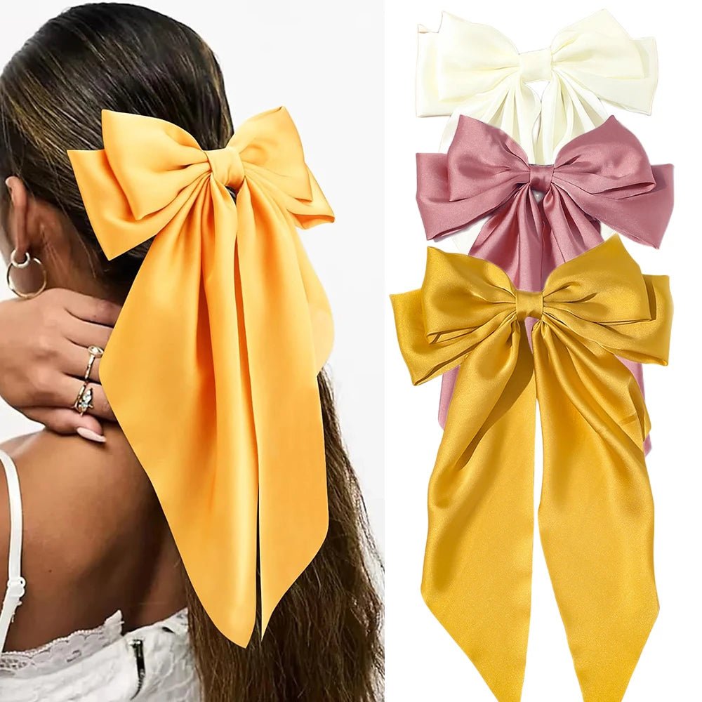 Satin Bow Hair Clips – Big Ribbon Clamp Barrettes for Women And Girls