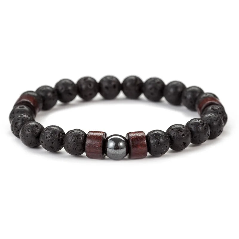 Handmade Lava Stone Wooden Beads Bracelet for Men